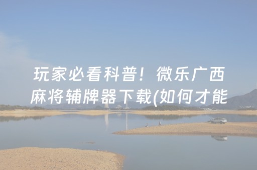 玩家必看科普！微乐广西麻将辅牌器下载(如何才能赢)