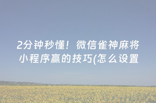 2分钟秒懂！微信雀神麻将小程序赢的技巧(怎么设置会赢)