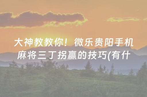 大神教教你！微乐贵阳手机麻将三丁拐赢的技巧(有什么能赢的方法)