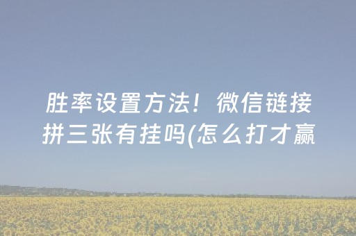 胜率设置方法！微信链接拼三张有挂吗(怎么打才赢)