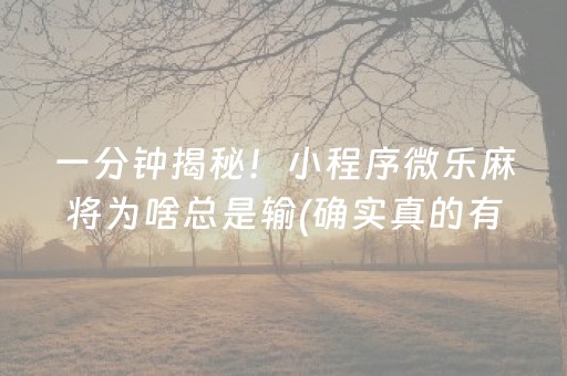一分钟揭秘！小程序微乐麻将为啥总是输(确实真的有挂)