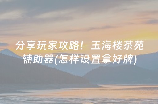 分享玩家攻略！玉海楼茶苑辅助器(怎样设置拿好牌)