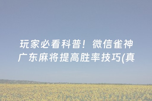 玩家必看科普！微信雀神广东麻将提高胜率技巧(真的有挂)