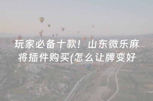 玩家必备十款！山东微乐麻将插件购买(怎么让牌变好)