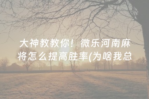大神教教你！微乐河南麻将怎么提高胜率(为啥我总是输)