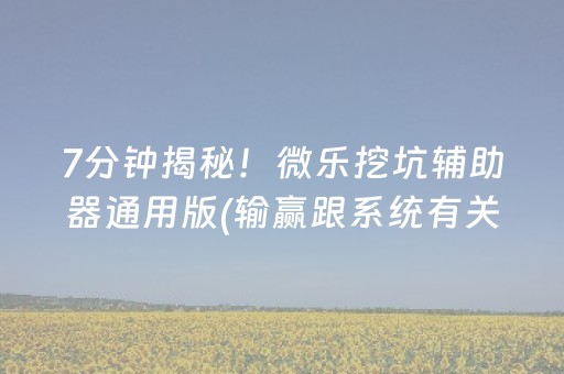 7分钟揭秘！微乐挖坑辅助器通用版(输赢跟系统有关系吗)