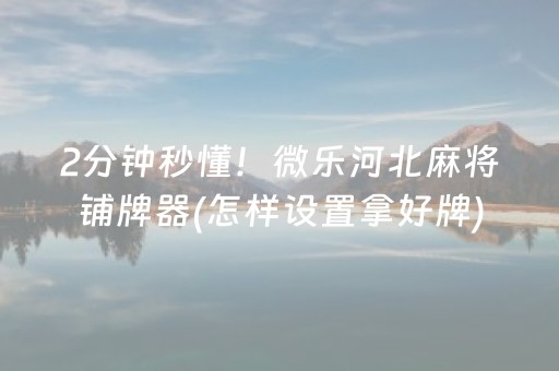 2分钟秒懂！微乐河北麻将铺牌器(怎样设置拿好牌)