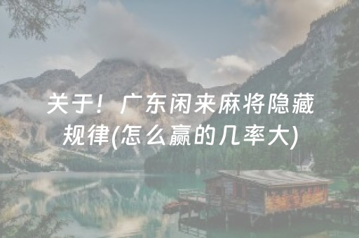 关于！广东闲来麻将隐藏规律(怎么赢的几率大)