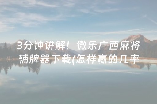 3分钟讲解！微乐广西麻将辅牌器下载(怎样赢的几率大)