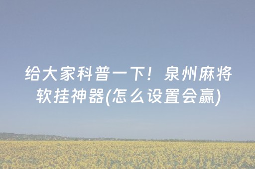 给大家科普一下！泉州麻将软挂神器(怎么设置会赢)