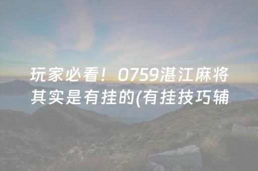 玩家必看！0759湛江麻将其实是有挂的(有挂技巧辅助器)