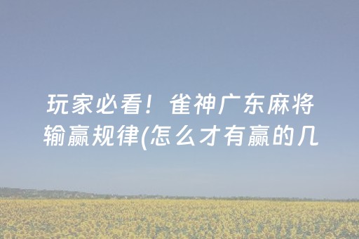 玩家必看！雀神广东麻将输赢规律(怎么才有赢的几率)