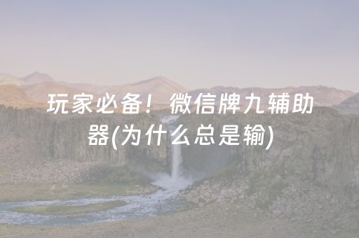 玩家必备！微信牌九辅助器(为什么总是输)