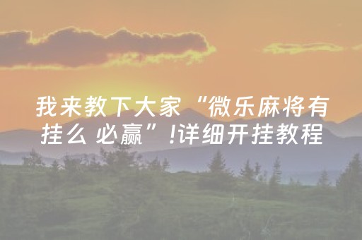 我来教下大家“微乐麻将有挂么 必赢”!详细开挂教程-抖音