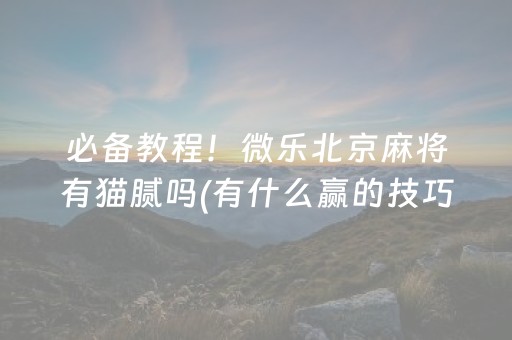 必备教程！微乐北京麻将有猫腻吗(有什么赢的技巧)
