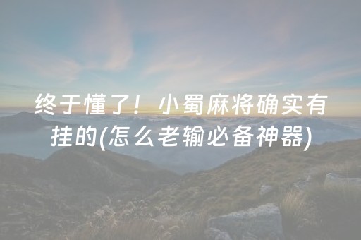 终于懂了！小蜀麻将确实有挂的(怎么老输必备神器)