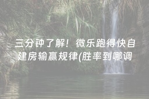 三分钟了解！微乐跑得快自建房输赢规律(胜率到哪调)