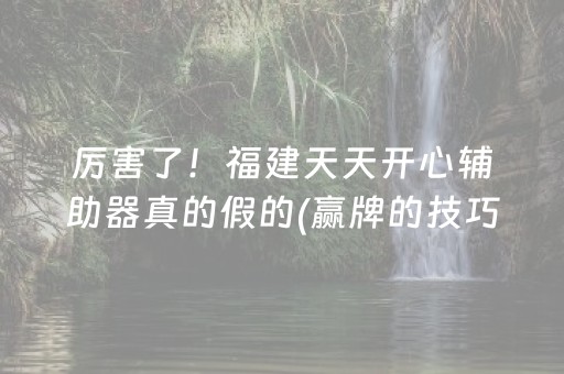 厉害了！福建天天开心辅助器真的假的(赢牌的技巧)