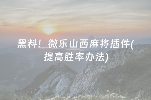 黑料！微乐山西麻将插件(提高胜率办法)