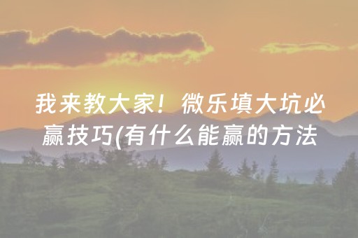 我来教大家！微乐填大坑必赢技巧(有什么能赢的方法)