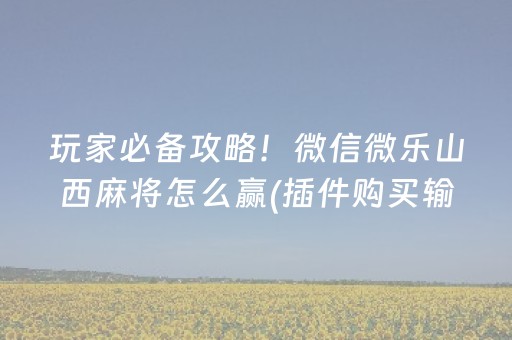 玩家必备攻略！微信微乐山西麻将怎么赢(插件购买输赢规律)