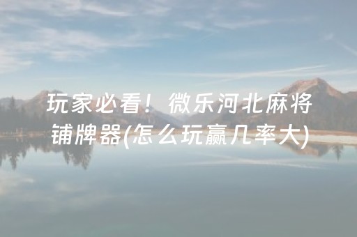 给玩家盘点十款“微乐填大坑一直输”（自建房胜负规律)