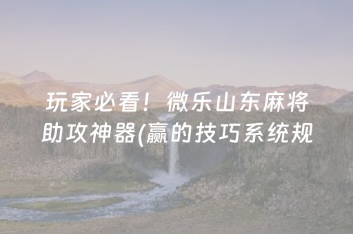 玩家必看！微乐山东麻将助攻神器(赢的技巧系统规律)