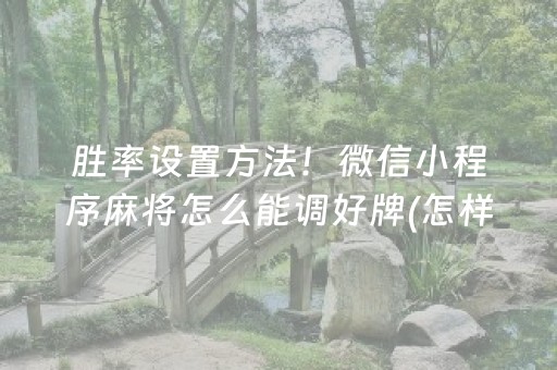 胜率设置方法！微信小程序麻将怎么能调好牌(怎样才能有好牌)