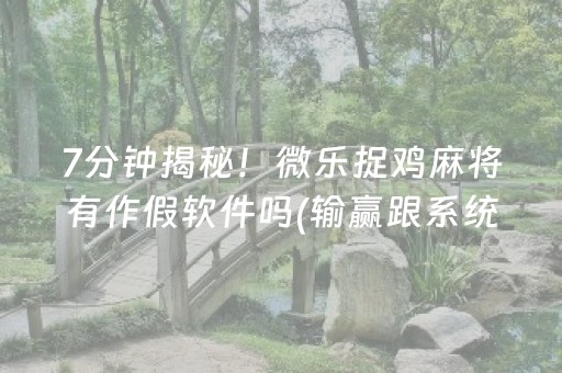 7分钟揭秘！微乐捉鸡麻将有作假软件吗(输赢跟系统有关系吗)