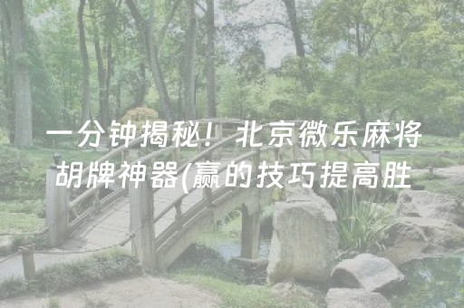 一分钟揭秘！北京微乐麻将胡牌神器(赢的技巧提高胜率)