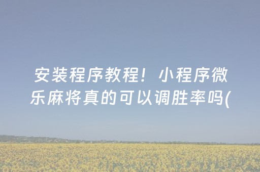 安装程序教程！小程序微乐麻将真的可以调胜率吗(怎么让系统给好牌)