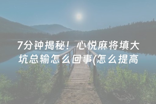 7分钟揭秘！心悦麻将填大坑总输怎么回事(怎么提高胡牌率)