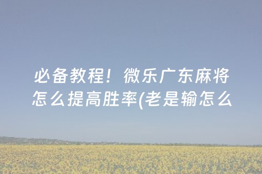 必备教程！微乐广东麻将怎么提高胜率(老是输怎么办)