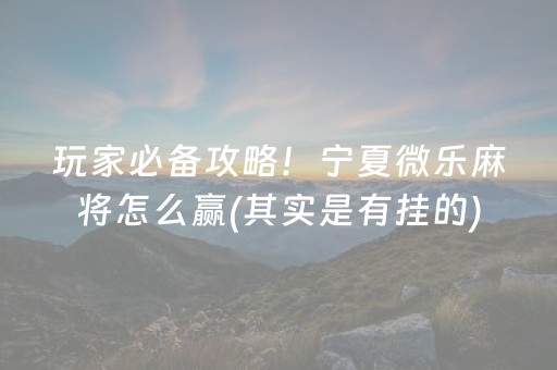 玩家必备攻略！宁夏微乐麻将怎么赢(其实是有挂的)