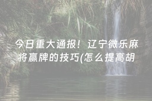 今日重大通报！辽宁微乐麻将赢牌的技巧(怎么提高胡牌率)