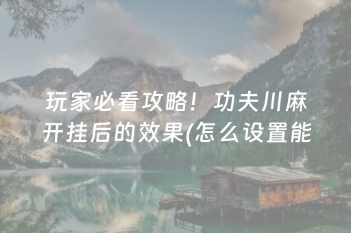 玩家必看攻略！功夫川麻开挂后的效果(怎么设置能有好牌)