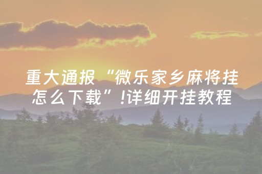 重大通报“微乐家乡麻将挂怎么下载”!详细开挂教程-抖音