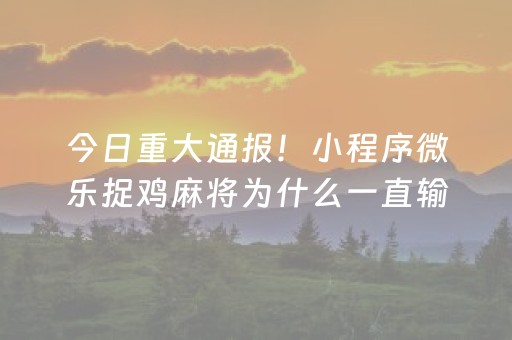 今日重大通报！小程序微乐捉鸡麻将为什么一直输(其实是有挂的)