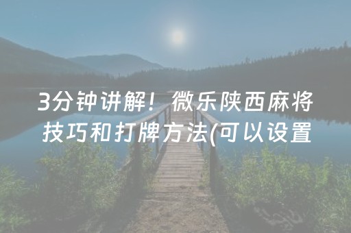3分钟讲解！微乐陕西麻将技巧和打牌方法(可以设置输赢吗)