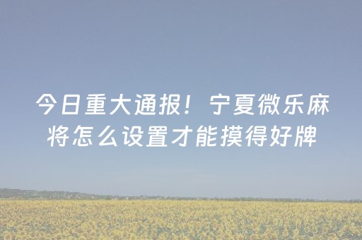 今日重大通报！宁夏微乐麻将怎么设置才能摸得好牌(怎么让系统给好牌)