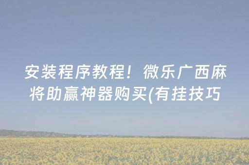 安装程序教程！微乐广西麻将助赢神器购买(有挂技巧辅助器)