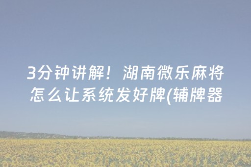 3分钟讲解！湖南微乐麻将怎么让系统发好牌(辅牌器购买)