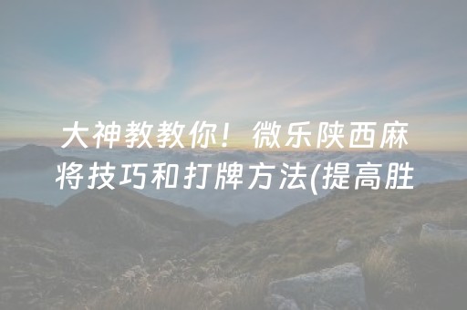大神教教你！微乐陕西麻将技巧和打牌方法(提高胜率的方法)