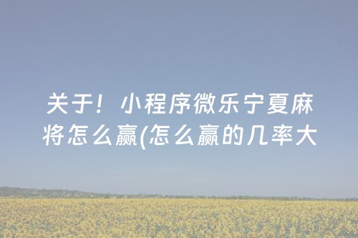 关于！小程序微乐宁夏麻将怎么赢(怎么赢的几率大)