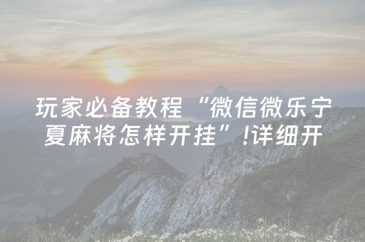 玩家必备教程“微信微乐宁夏麻将怎样开挂”!详细开挂教程-抖音