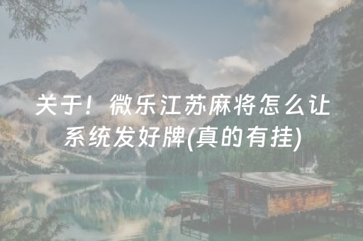 关于！微乐江苏麻将怎么让系统发好牌(真的有挂)