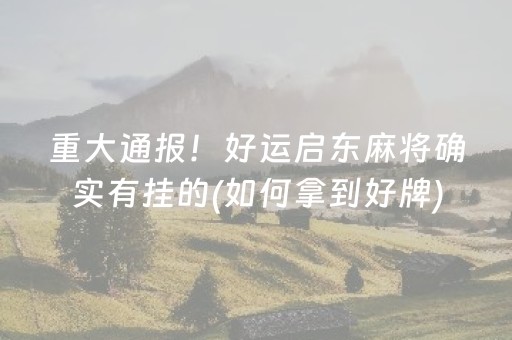 重大通报！好运启东麻将确实有挂的(如何拿到好牌)