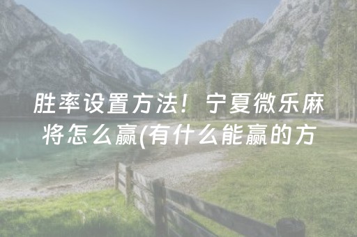 胜率设置方法！宁夏微乐麻将怎么赢(有什么能赢的方法)