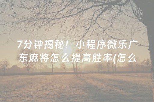 7分钟揭秘！小程序微乐广东麻将怎么提高胜率(怎么刷好牌)