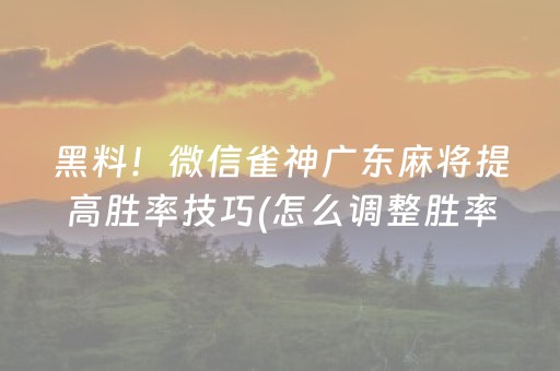 黑料！微信雀神广东麻将提高胜率技巧(怎么调整胜率)